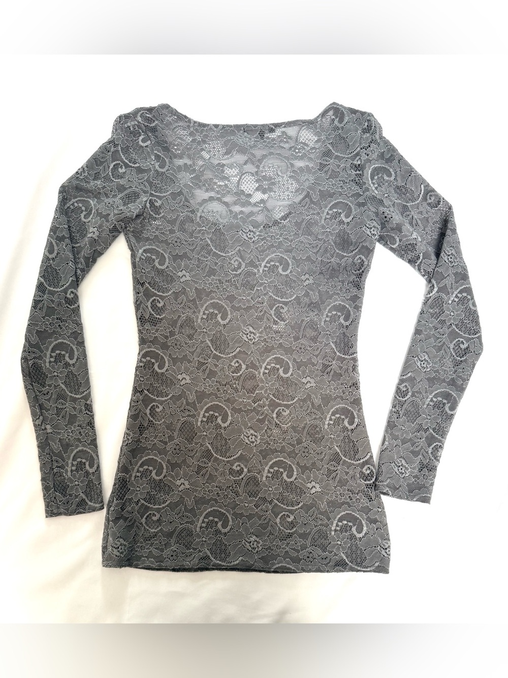 Aritzia Talula Grey Lace Long Sleeve Top Romantic Sheer Y2K - Picture 7 of 9